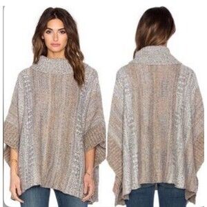 Splendid Snowfall Turtleneck Poncho in Warm Sand Multi Large Y2K